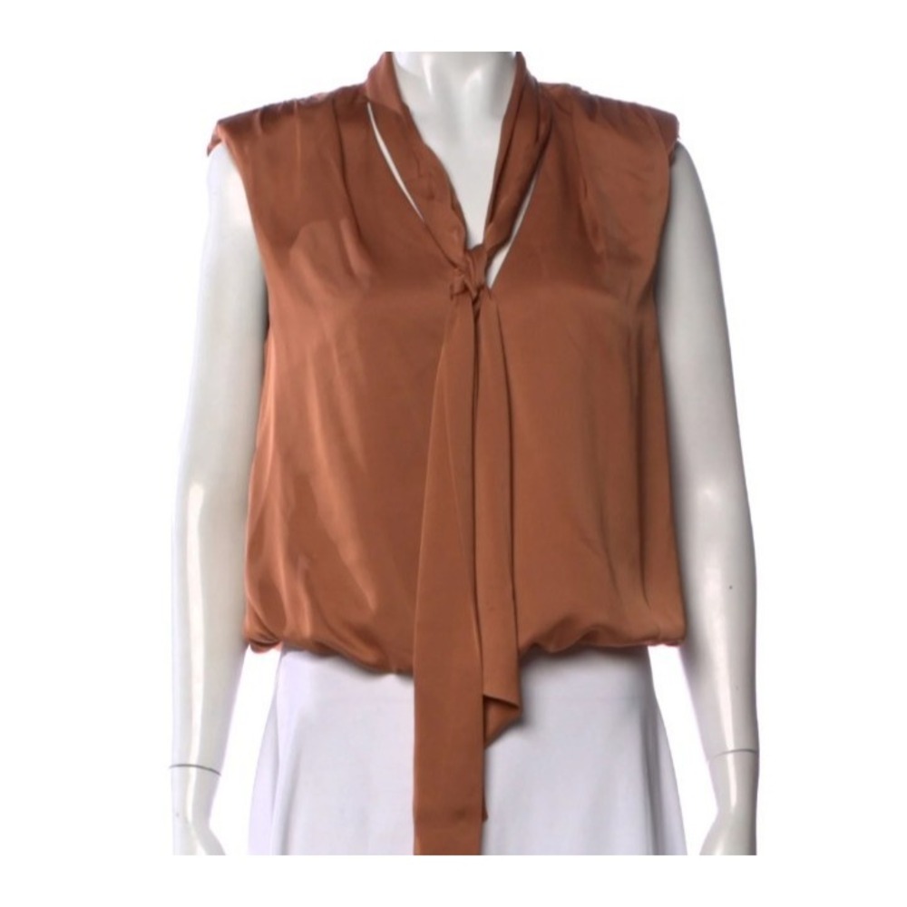 RAMY BROOK Cinnamon Sz XS Sleeveless Modern Satin Tie Blouse Elastic Waist $295